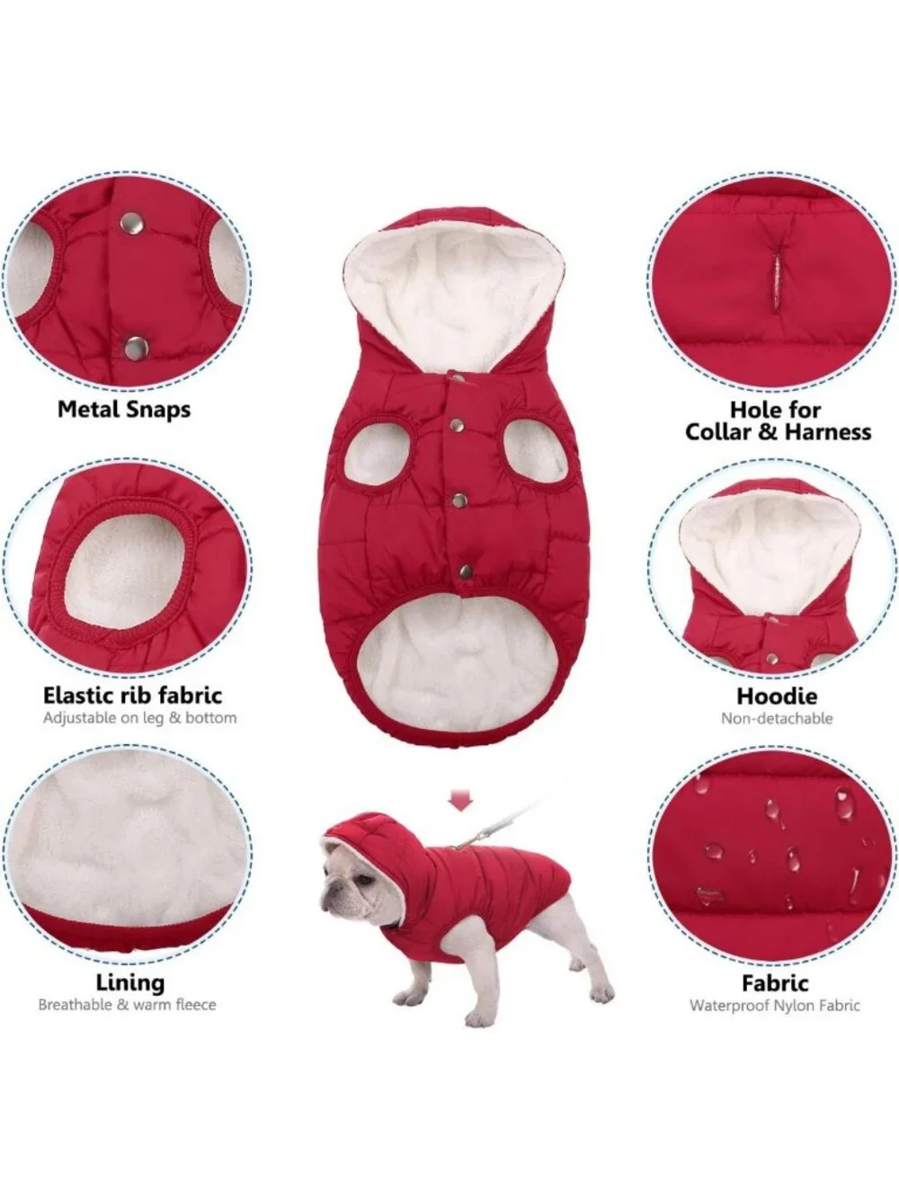Waterproof Fleece-Lined Dog Winter Coat with Hood, Windproof Pet Jacket, XXL